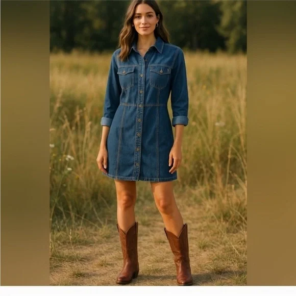 FRYE NWOT Women’s Denim Button Front Dress - Picture 1 of 8